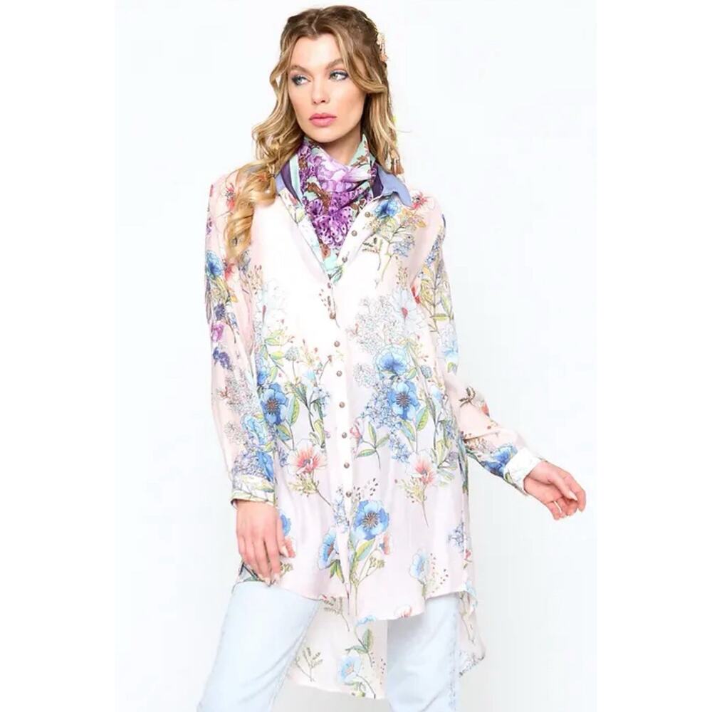 NWT Aratta Pretty Girl Pale Pink Sheer Shirt Dress Shirt medium NEW